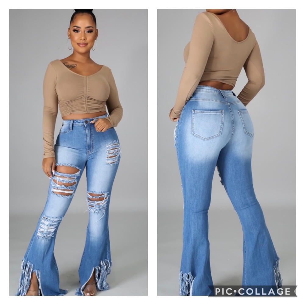 Distressed Flare Denim Jeans